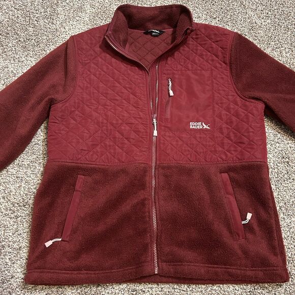 Eddie Bauer Women's Medium Red Jacket Quilted Full-Zip Fleece - Picture 3 of 13